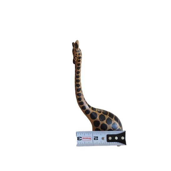 Hand-Carved Wooden Giraffe Figurine With Long Neck & Black Spots 6 Inches Tall U - Picture 3 of 16